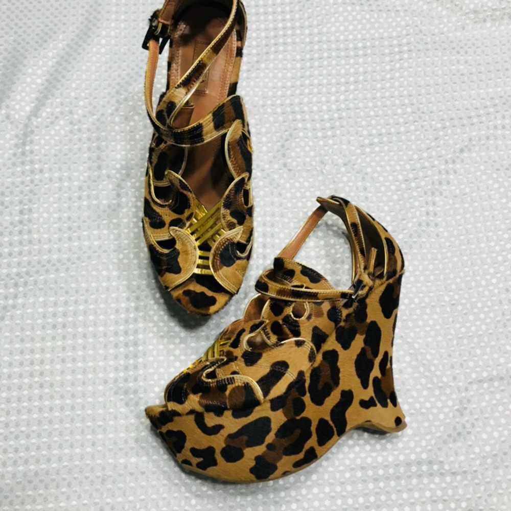 Alaia Open Toe Leopard Print Wedges - image 2